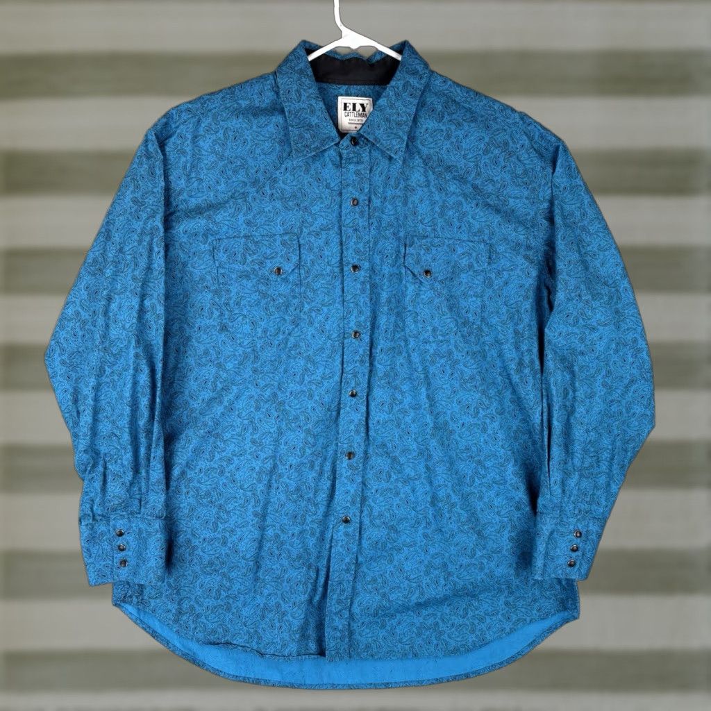 Vintage VINTAGE Ely Cattleman Pearl Snap Shirt Men 2XL Blue Black Paisley All Over Print Western Mens Size US XXL / EU 58 / 5 - 1 Thumbnail