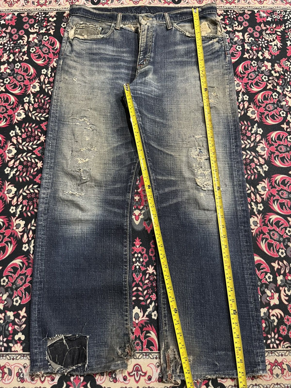 Vintage GL Heart Trashed Blue Faded Washed Loose Straight Jeans Size US 36 / EU 52 - 14 Thumbnail