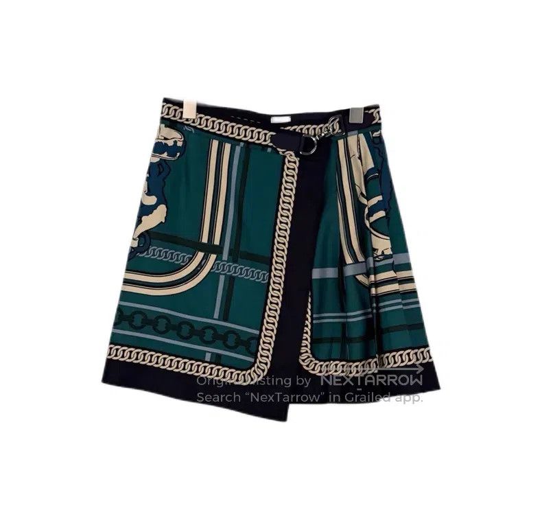 Hermes Hermes Green Chain Pattern Metal Buckle Silk Short Skirt Size 24" / US 00 / IT 34 - 1 Thumbnail