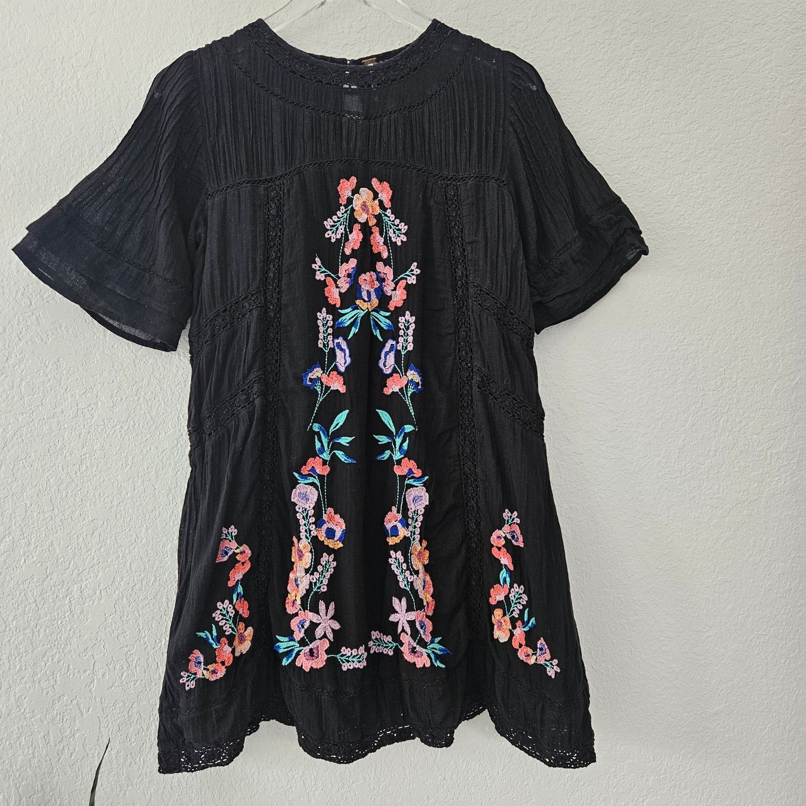 Free People Perfectly Victorian Black Embroidered Dress S - crrs.pl