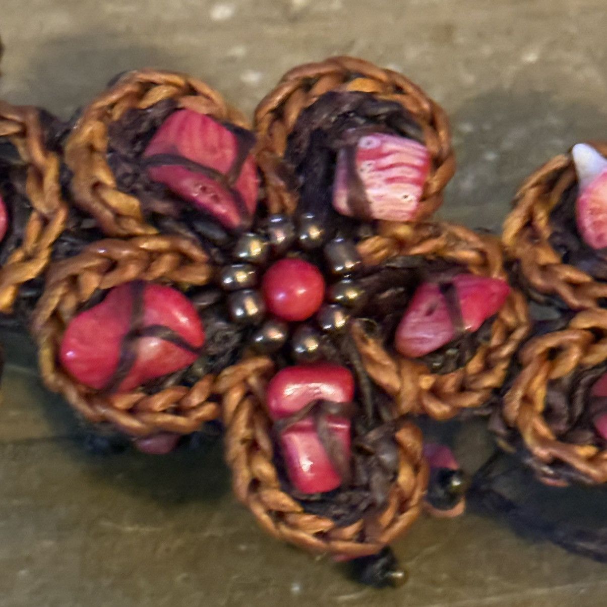 Other Woven waxed cord and coral flower bracelet Size ONE SIZE - 4 Thumbnail