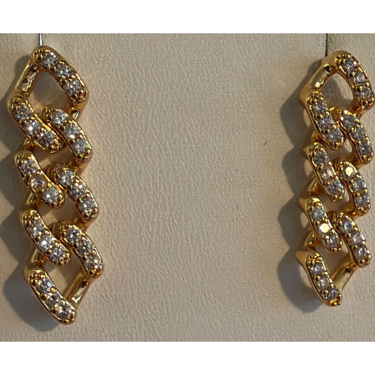 Other Gold Plated Cuban Chain Link Earrings Clear Rhinestones Pier Size ONE SIZE - 2 Thumbnail