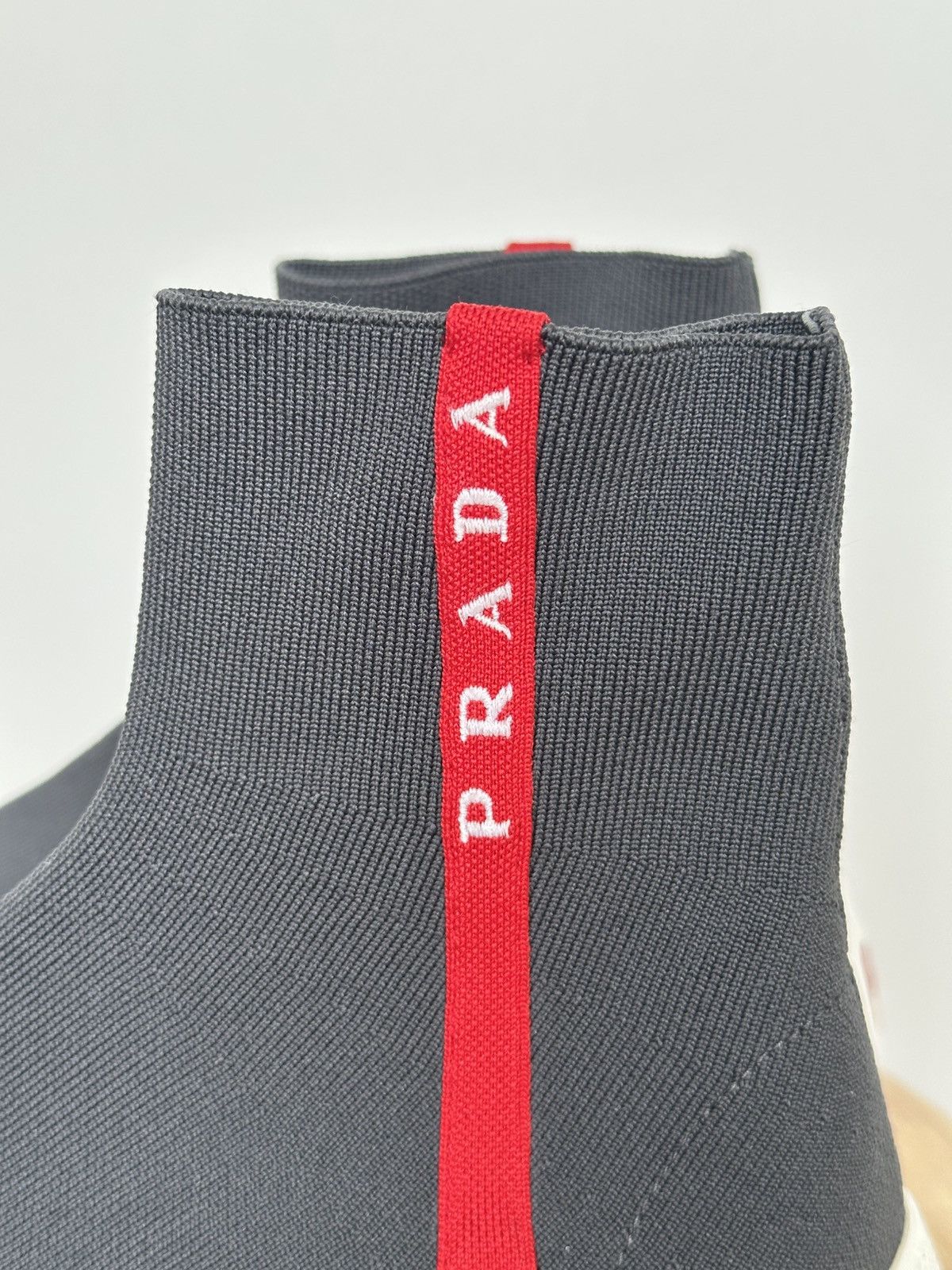 Designer × Prada Prada sock sneakers grey logo spellout Size US 5 / IT 35 - 8 Thumbnail