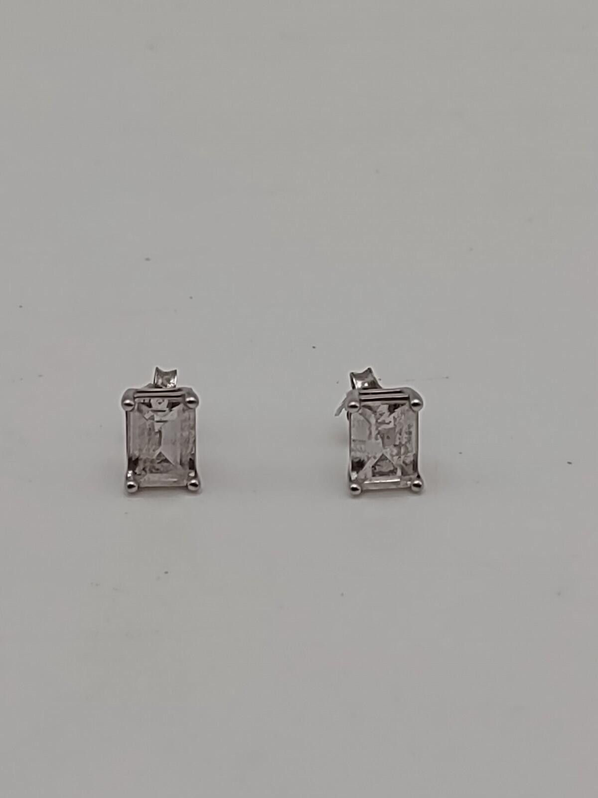 The Unbranded Brand Sterling Silver CZ Stud Earrings Emerald Cut 1.33g Size ONE SIZE - 3 Thumbnail