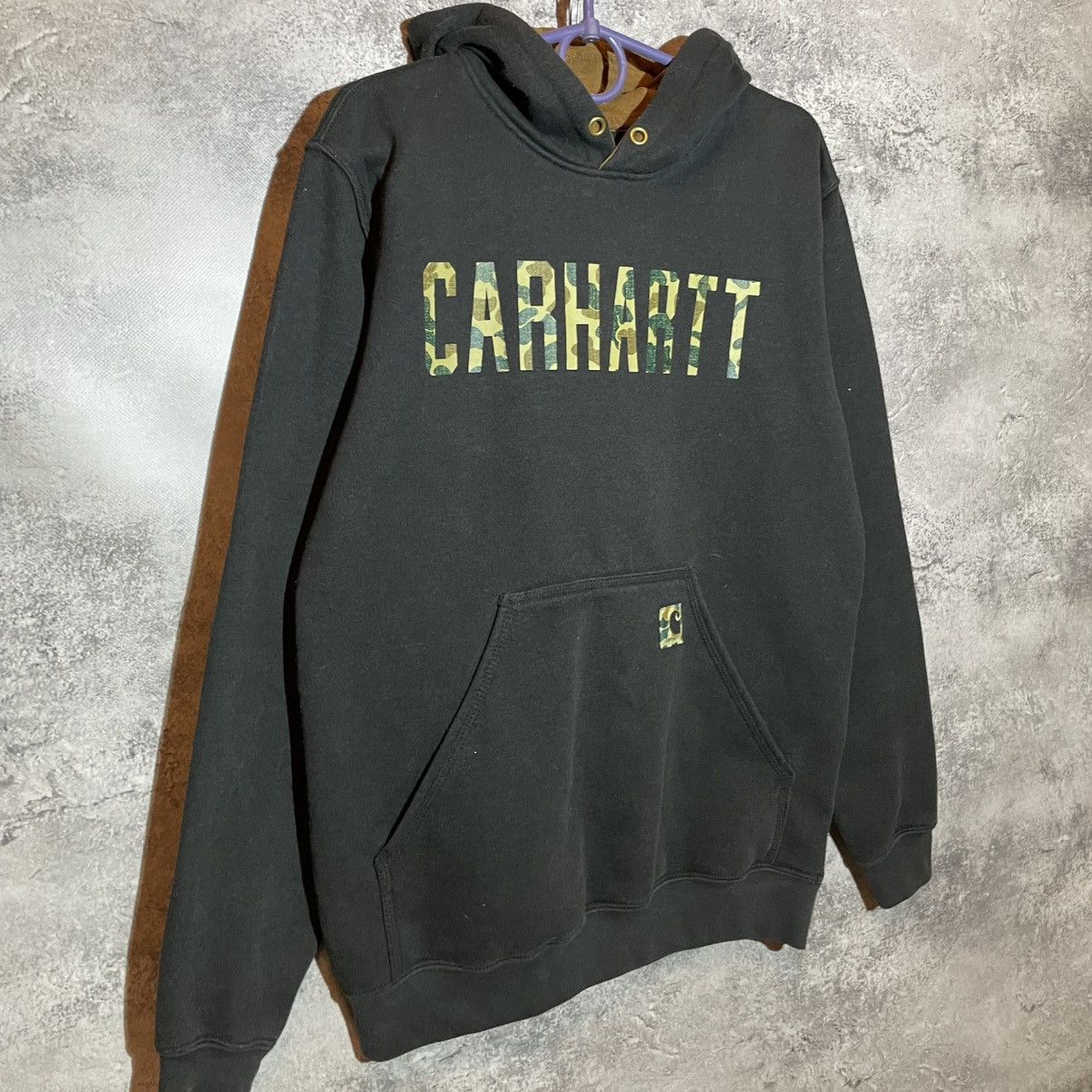 Carhartt Vintage Carhartt Faded Hoodie Small Black Camo Logo Y2K Rare Size US S / EU 44-46 / 1 - 2 Thumbnail