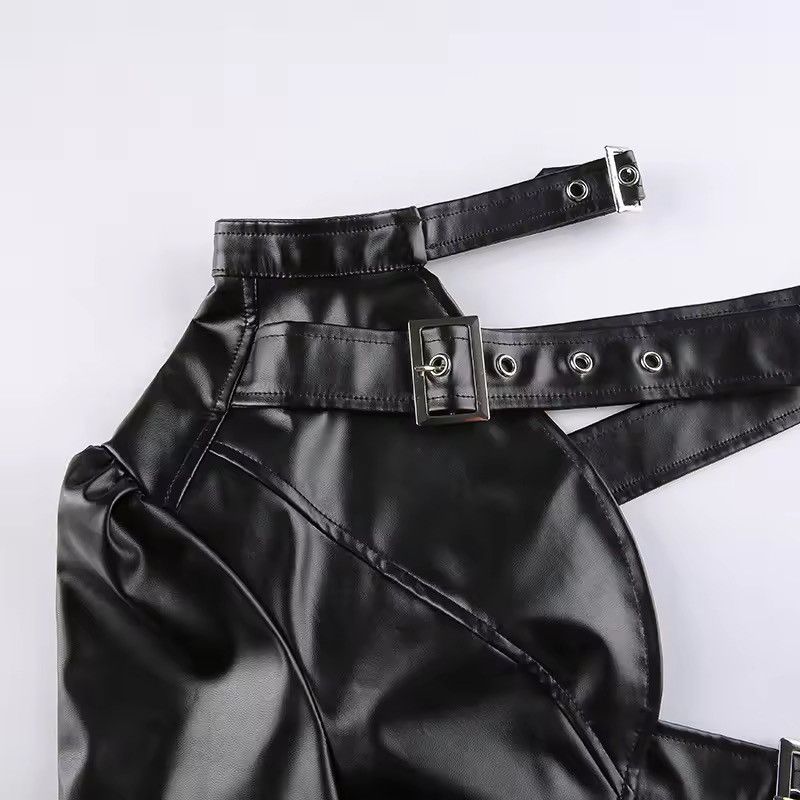 Japanese Brand Edgy PU Leather Black Cropped Jacket with Heart Detail Size S / US 4 / IT 40 - 11 Thumbnail