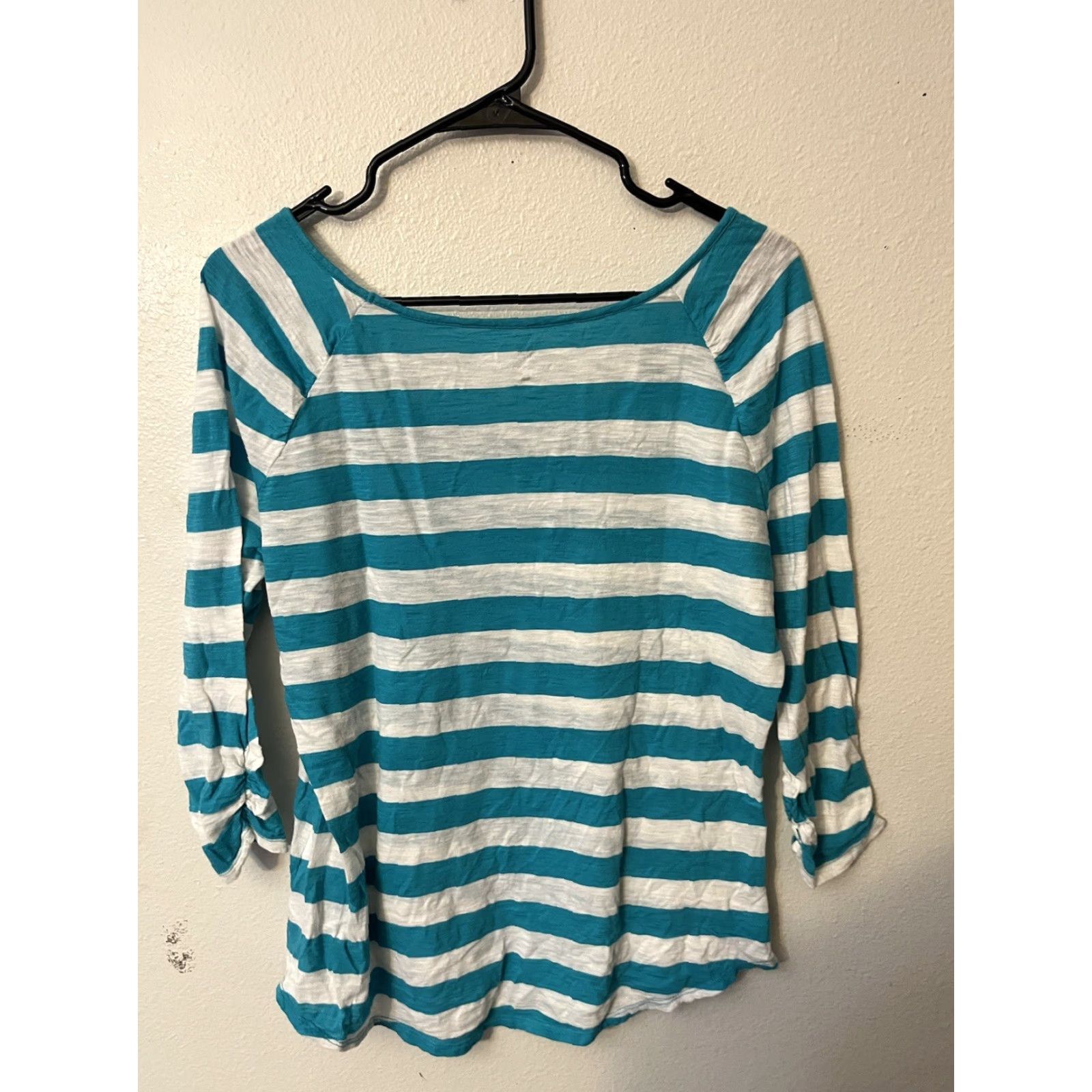 Vintage New York & Company Womens Large Top Blue White Stripe 3/4 Sleeve Size L / US 10 / IT 46 - 3 Thumbnail