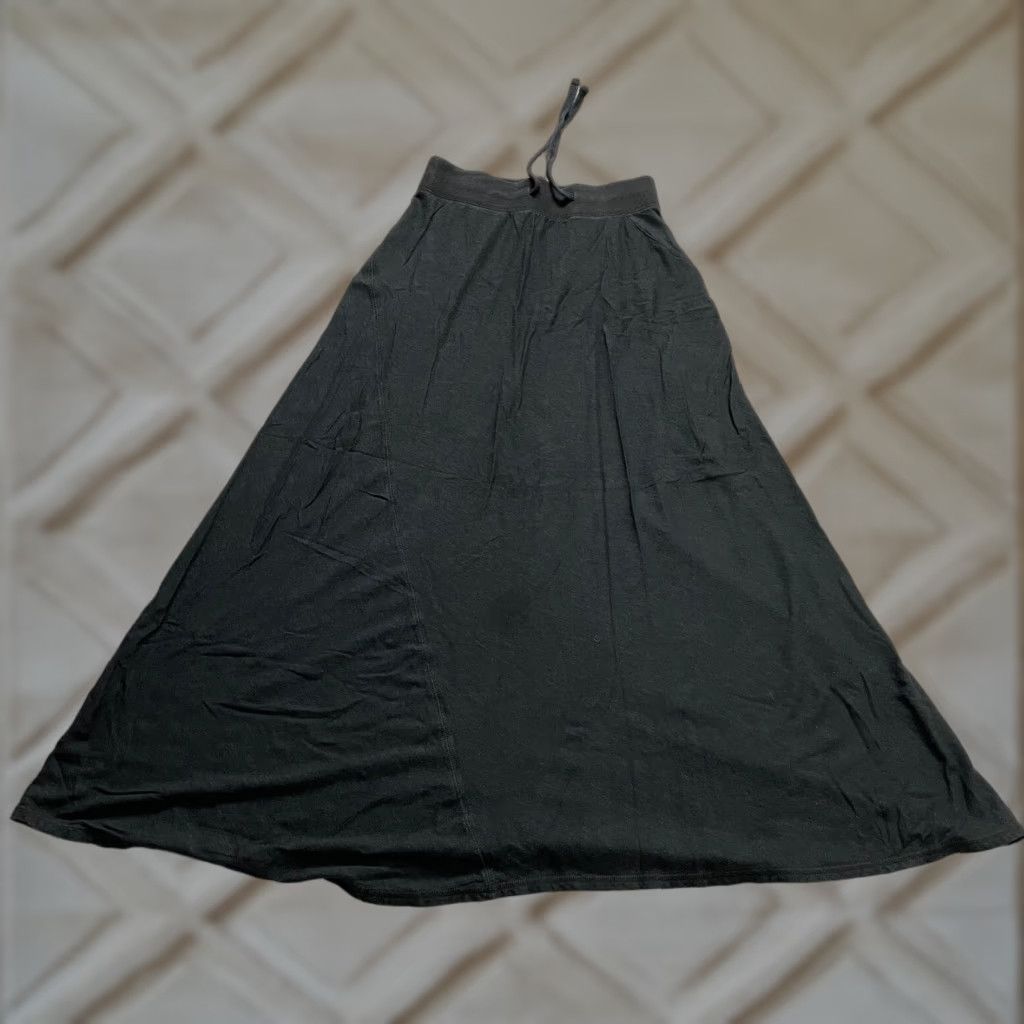 Vintage A-Line Midi Skirt Tie Waist Black Cotton Modal Knit S Women Size 28" / US 6 / IT 42 - 1 Thumbnail