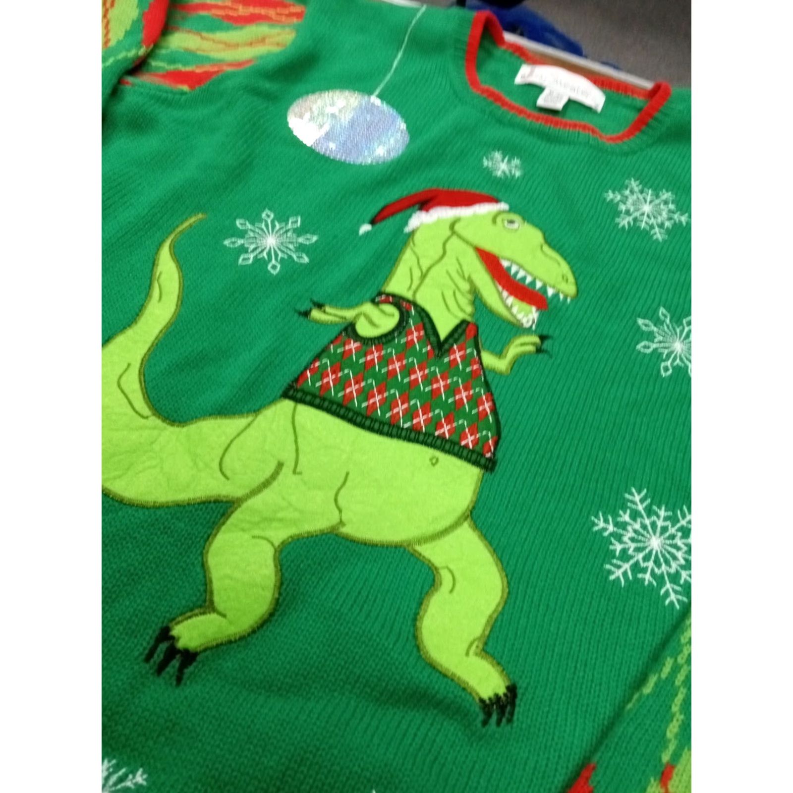 Vintage Jolly Sweaters Ugly Xmas Sweater XL 48" X 28" Trex dinosaur Size US XL / EU 56 / 4 - 7 Thumbnail