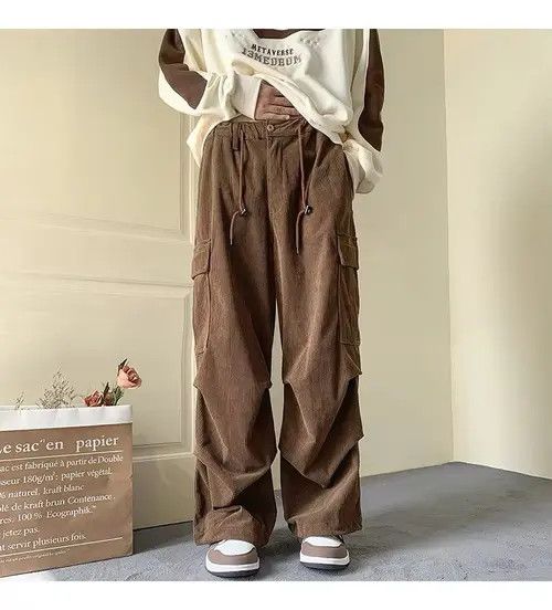 Japanese Brand Fukuoka x Kyoko Brown Cargo Corduroy Pants Size US 31 - 4 Thumbnail