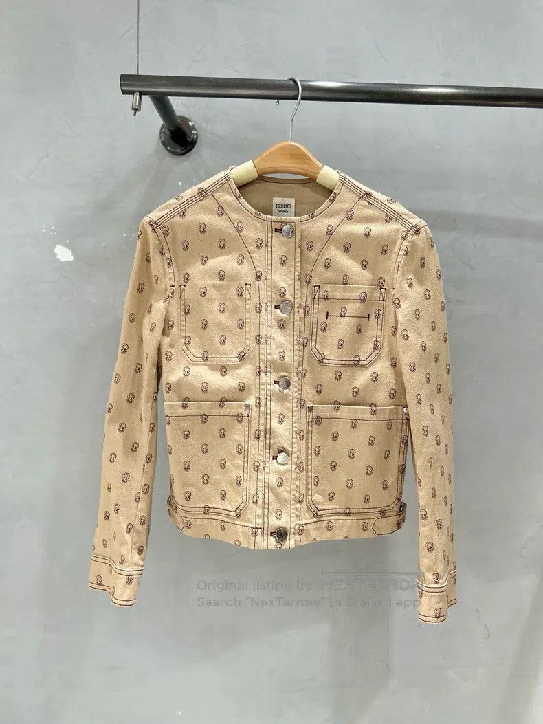 Hermes Hermes Beige Thin Pig Nose Denim Jacket Size XXS / US 00 / IT 34 - 1 Thumbnail