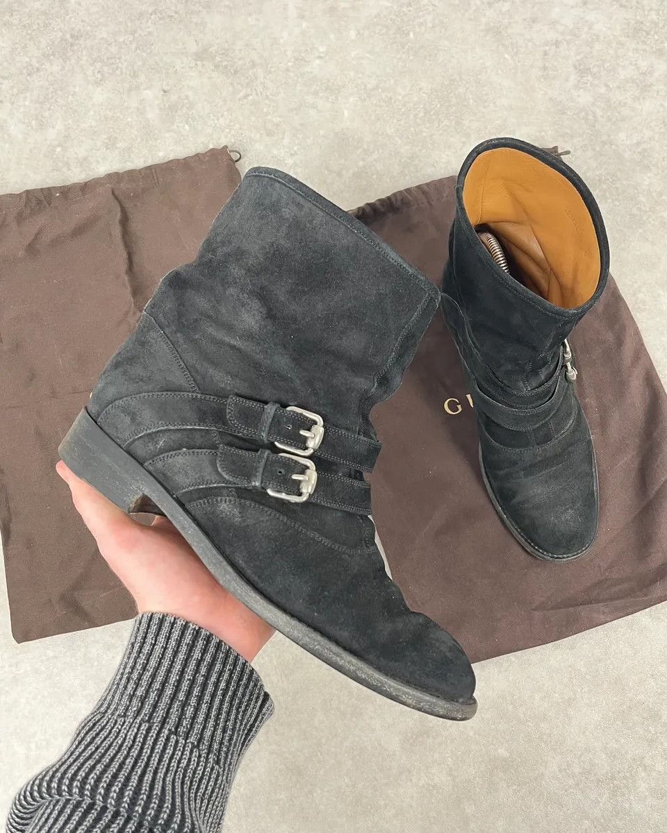 Gucci Gucci Black Two Buckle Suede Leather Boots Size US 8 / EU 41 - 1 Thumbnail