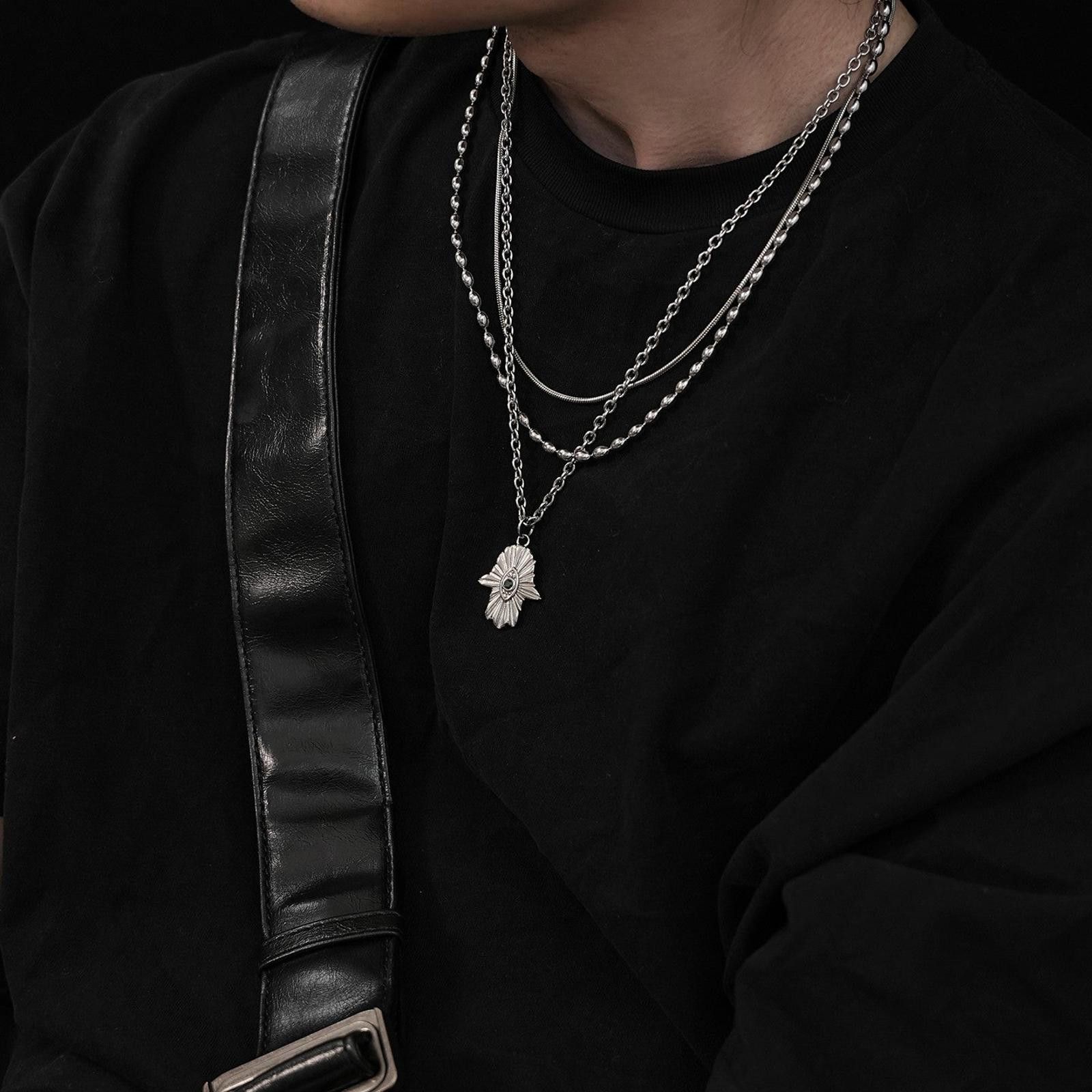 Vintage Fatima Hand Necklace – Layered Silver Chain, Unisex Size ONE SIZE - 3 Thumbnail