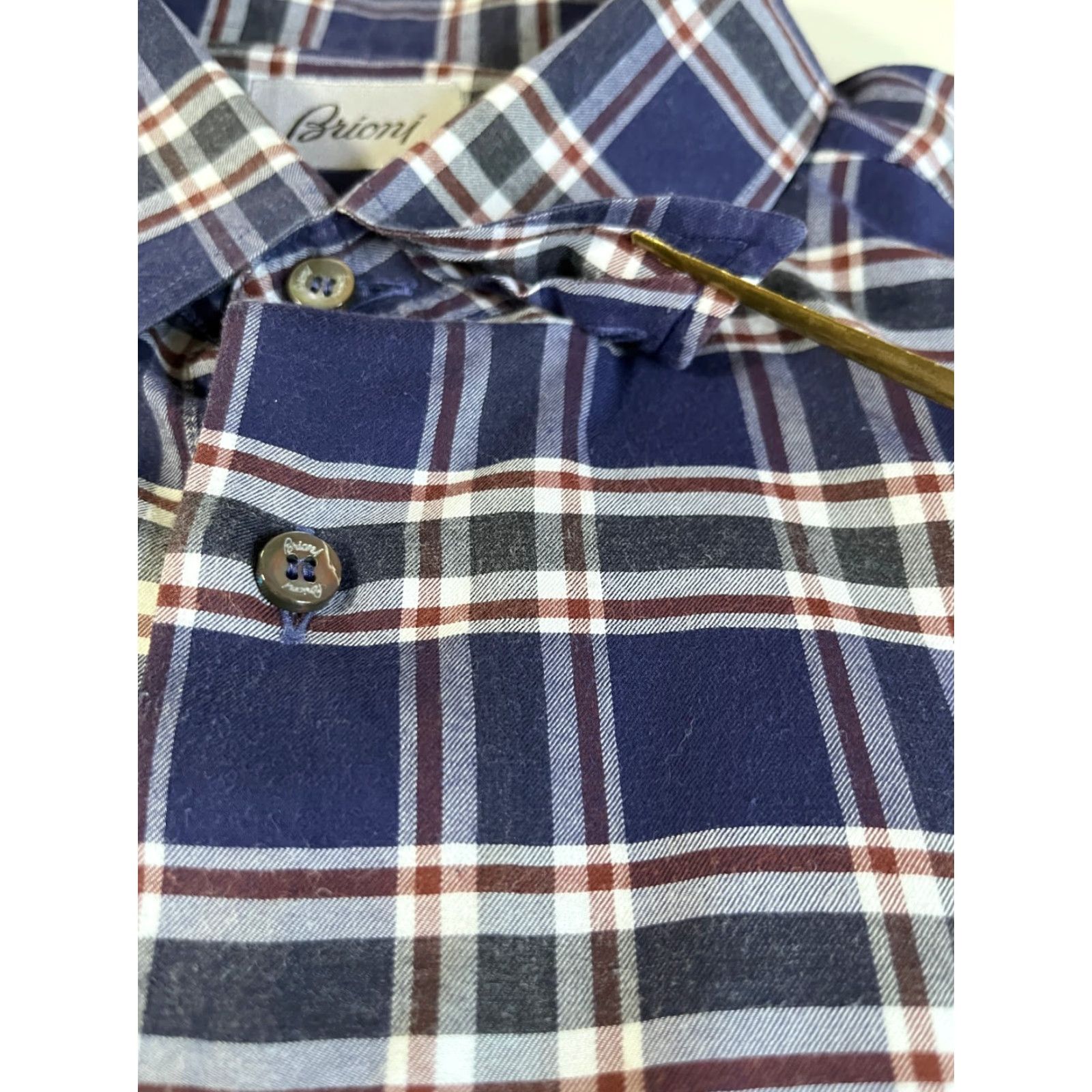 Brioni VINTAGE Brioni Button-Down Shirt Mens Casual 100% Cotton Plaid XL Blue Designer Luxury Shirt Size US XL / EU 56 / 4 - 7 Thumbnail