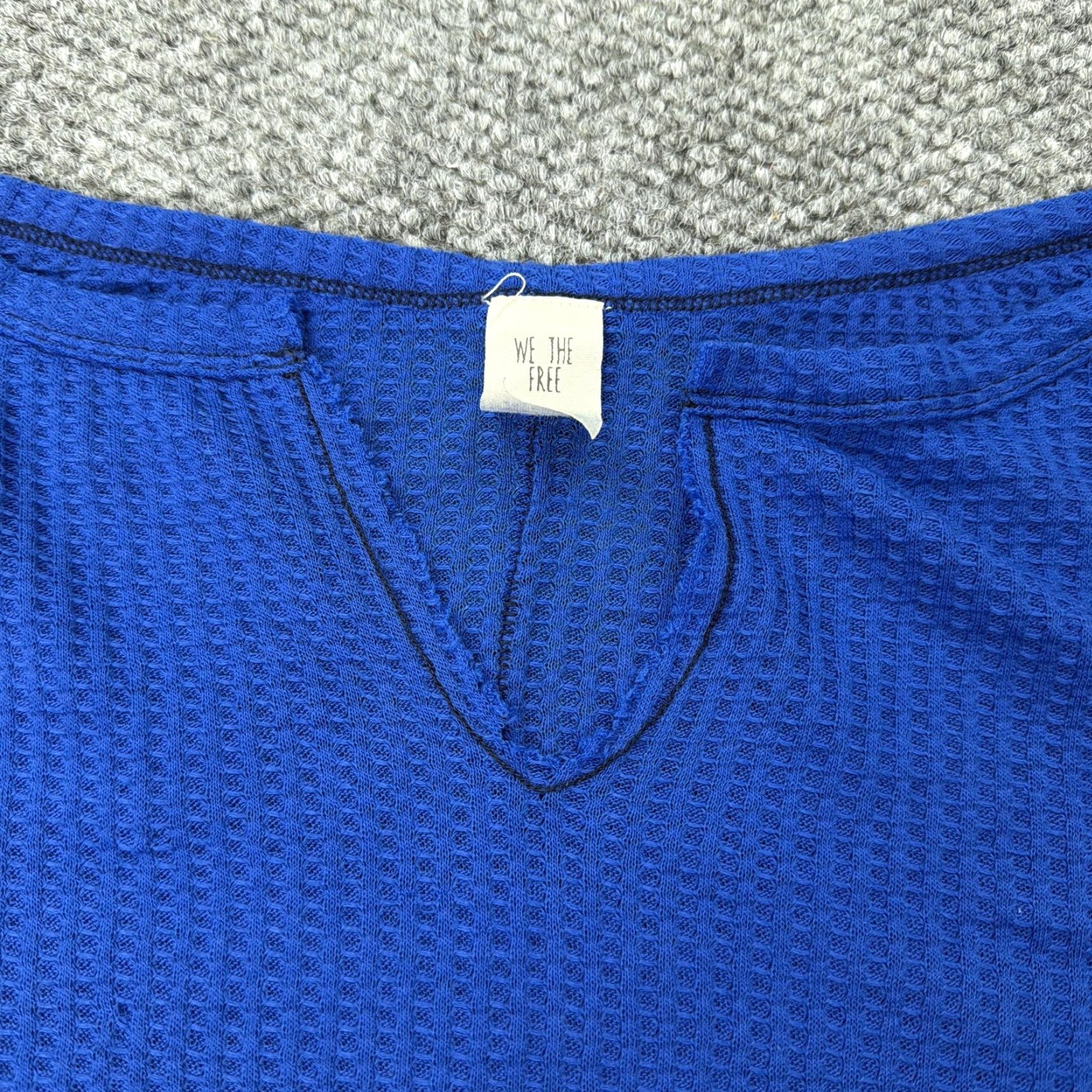 Vintage We The Free Sweater Womens Medium Blue Waffle Knit Thermal Bell Sleeve Cropped Size M / US 6-8 / IT 42-44 - 3 Thumbnail