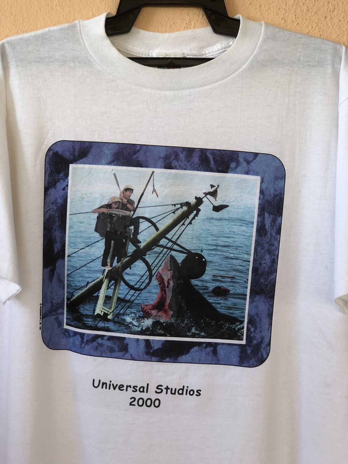 image of Vintage 90's Jaws Movie Photo Print Tee in White, Men's (Size Large)