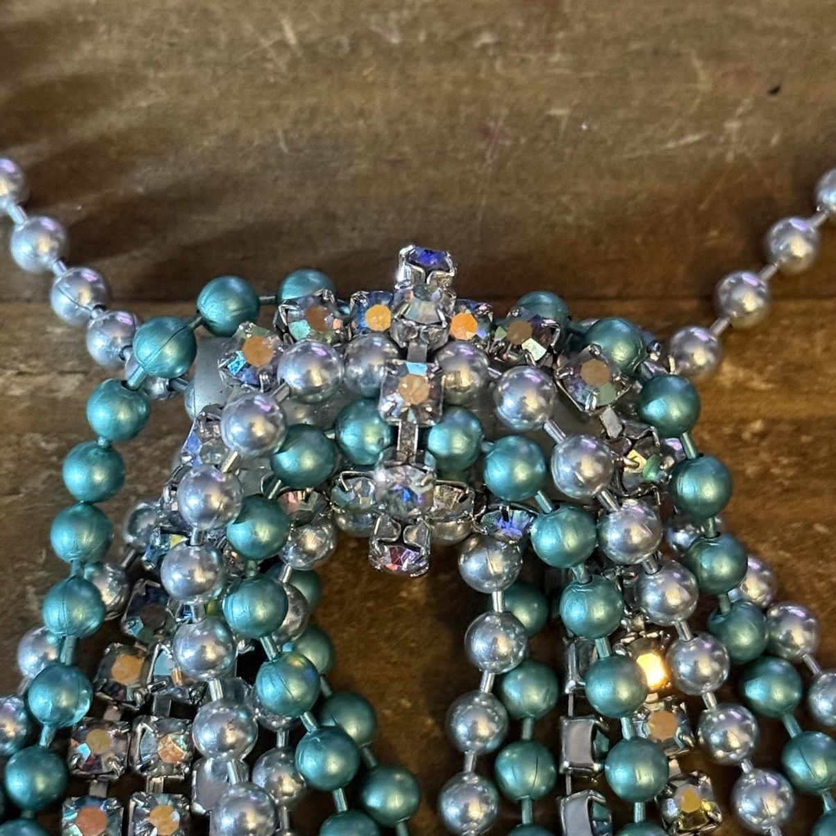 Vintage Vintage silver/teal ball chains & AB rhinestone necklace Size ONE SIZE - 4 Thumbnail