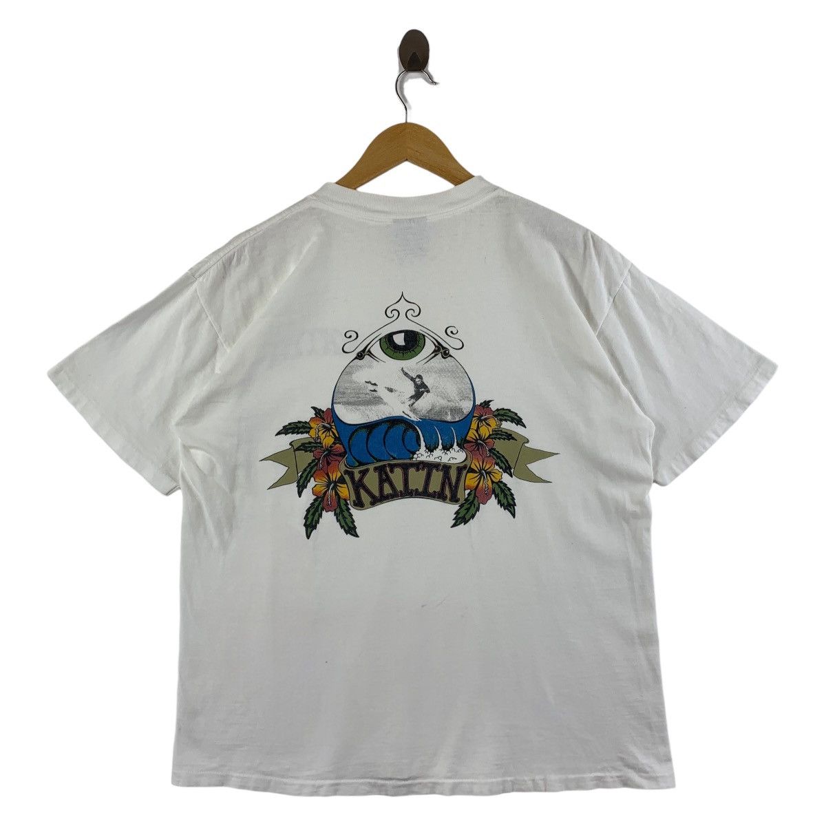Vintage Vintage 90s KATIN big logo back hit spellout surfing Tee Size US L / EU 52-54 / 3 - 1 Thumbnail