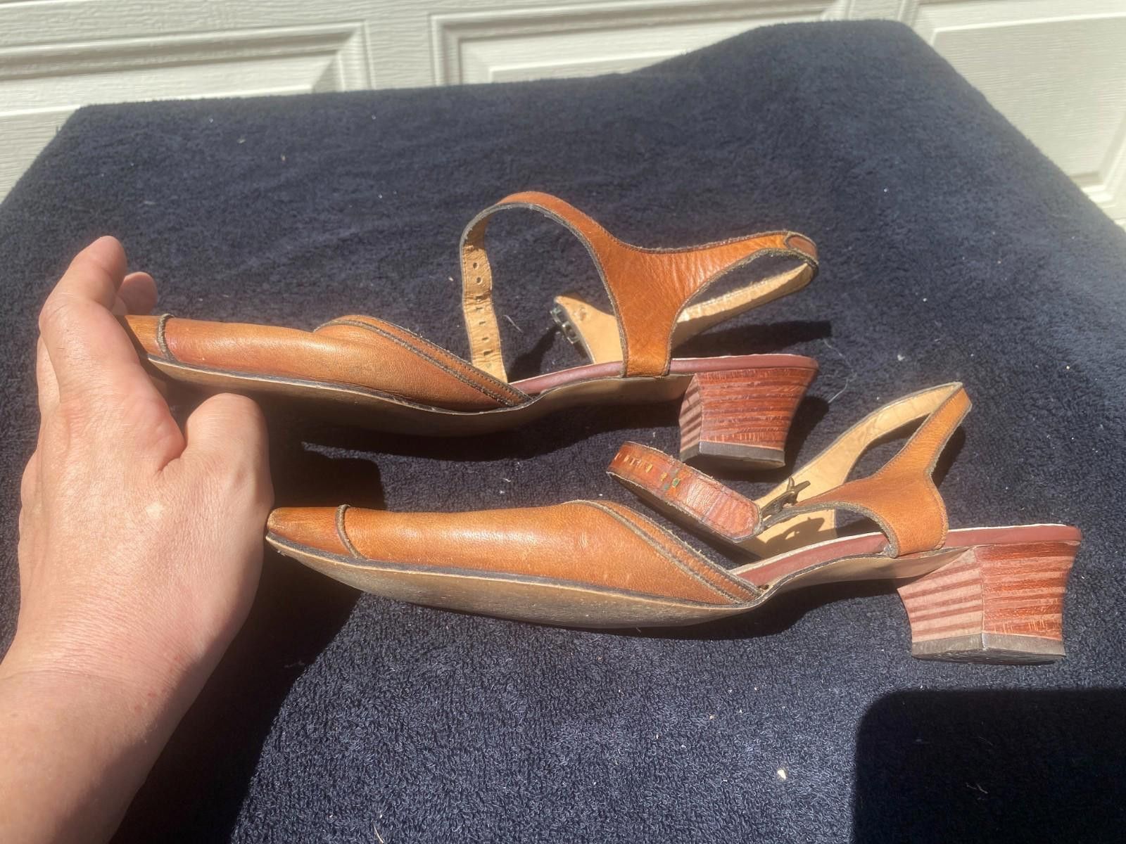Designer VINTAGE 50s/60s Leather Heels Ankle Strap (#S605) Size US 10 / IT 40 - 4 Thumbnail