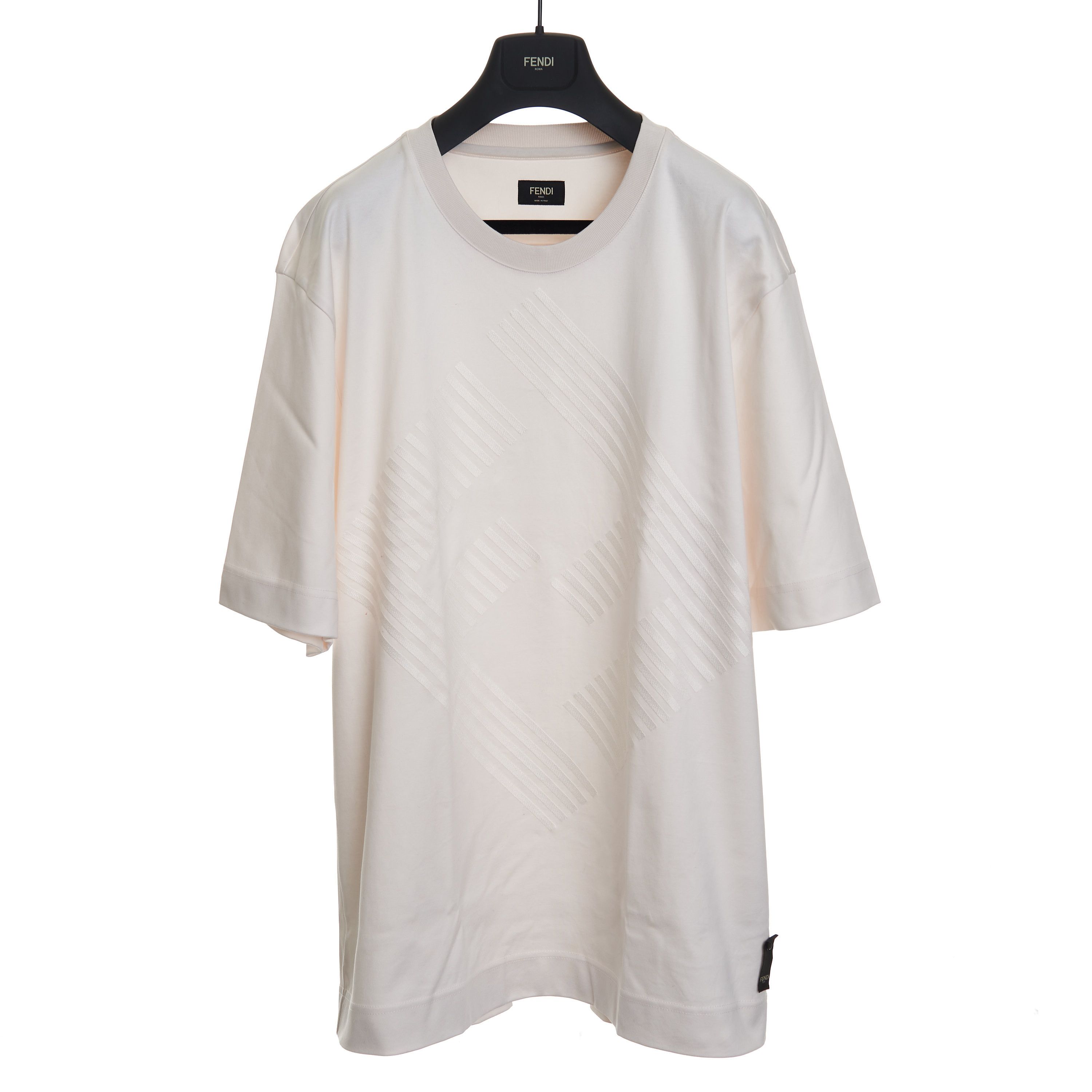 Fendi T-Shirt In Offwhite Cotton With Fendi Motif Embroidery Size US XXL / EU 58 / 5 - 1 Thumbnail