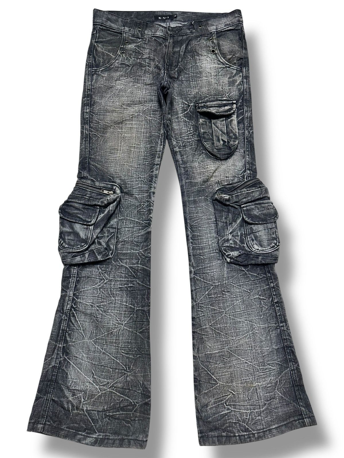 Vintage K.U.I. Cargo Jeans | Rare Japanese Streetwear | Flared Faded Size US 34 / EU 50 - 2 Thumbnail