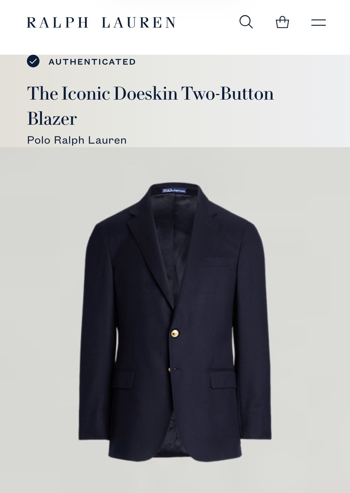 Polo Ralph Lauren Polo Iconic Doeskin Navy Blazer 38 Long $898 Size 38L - 8 Thumbnail