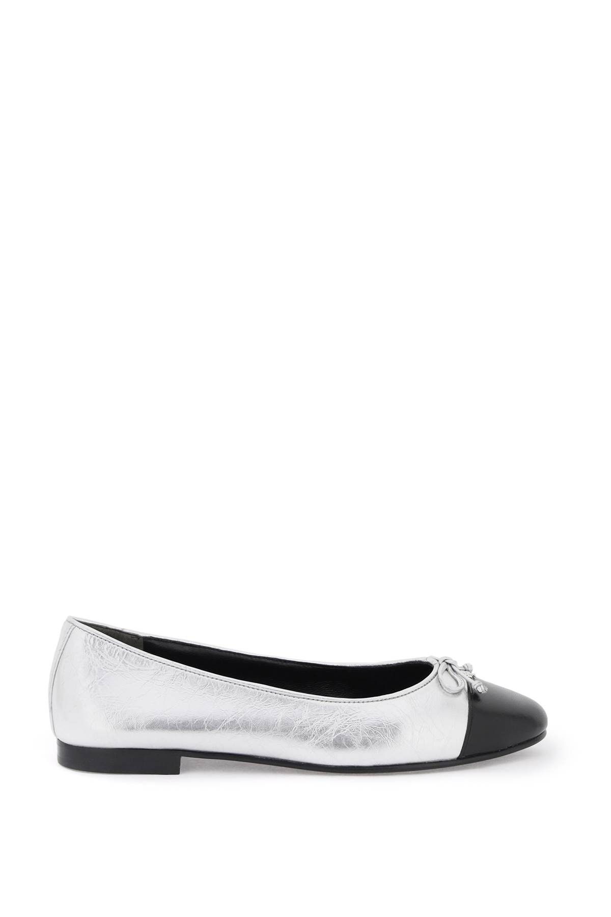 image of Tory Burch Laminated Ballet Flats With Contrasting Toe in Argento, Women's (Size 7)