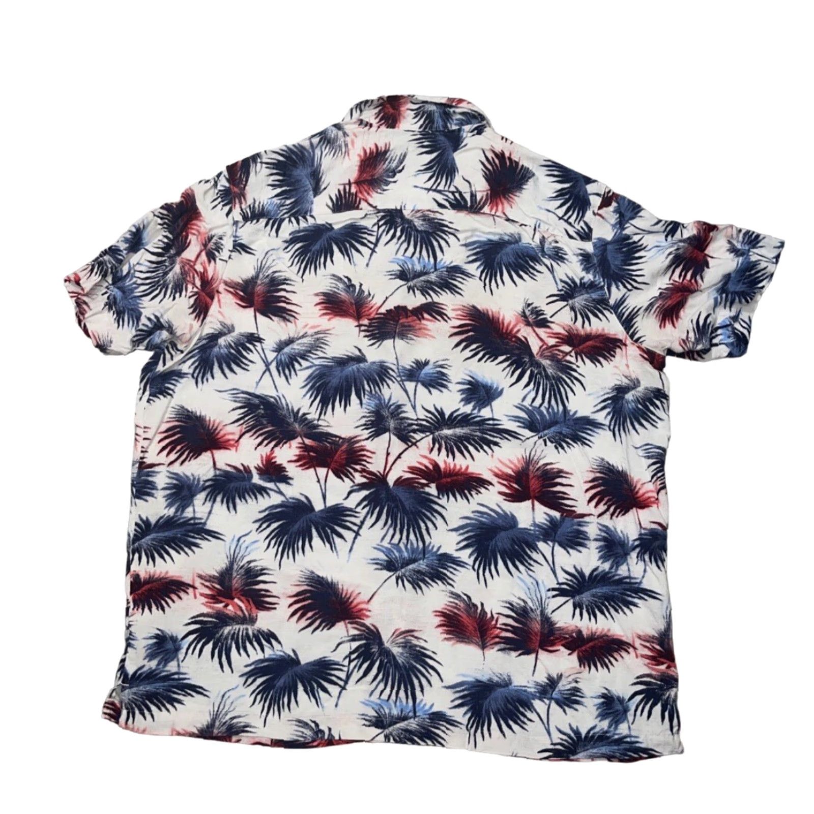 George George Hawaiian Shirt Button-Up Short Sleeve Palm Leaf 100% Rayon Island Floral White Blue Red XL Men’s Pocket Size US XL / EU 56 / 4 - 3 Thumbnail