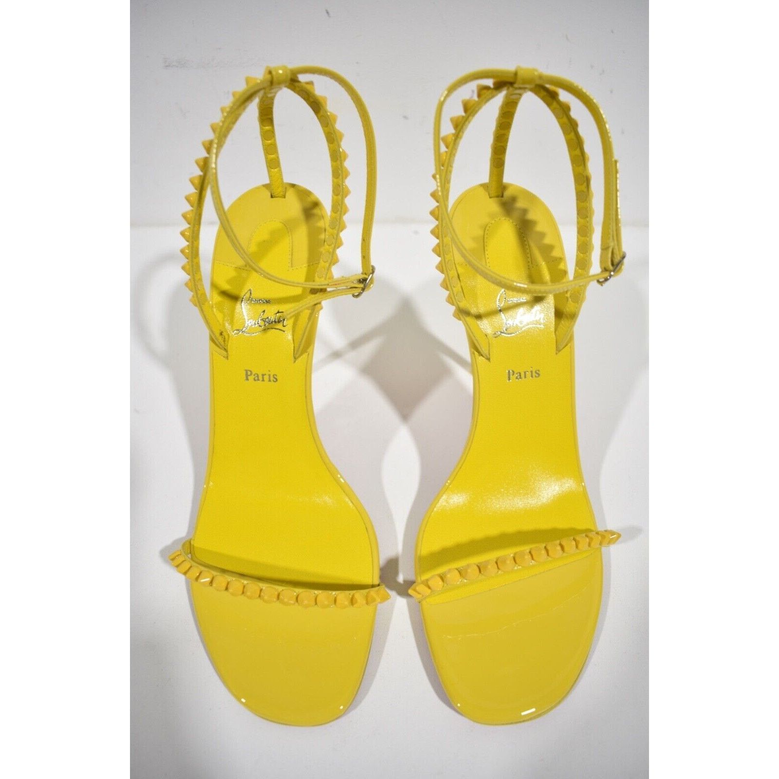 Christian Louboutin So Me 100 Yellow Patent Ankle Strap Sandal Heel Pump 38.5 Size US 8.5 / IT 38.5 - 6 Thumbnail