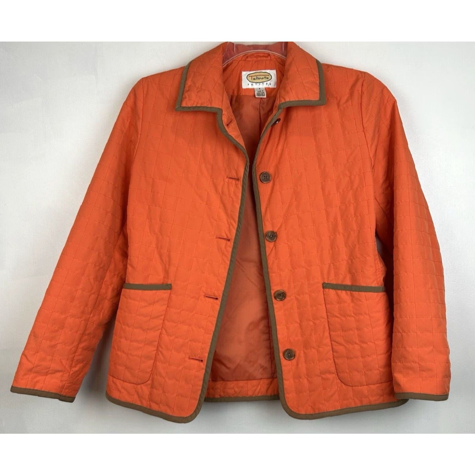 Talbots Talbots Quilted Jacket Womens Small Petite Orange Lightweight Short Sleeve Button Fall Pattern Solid Vintage No Size S / US 4 / IT 40 - 4 Thumbnail