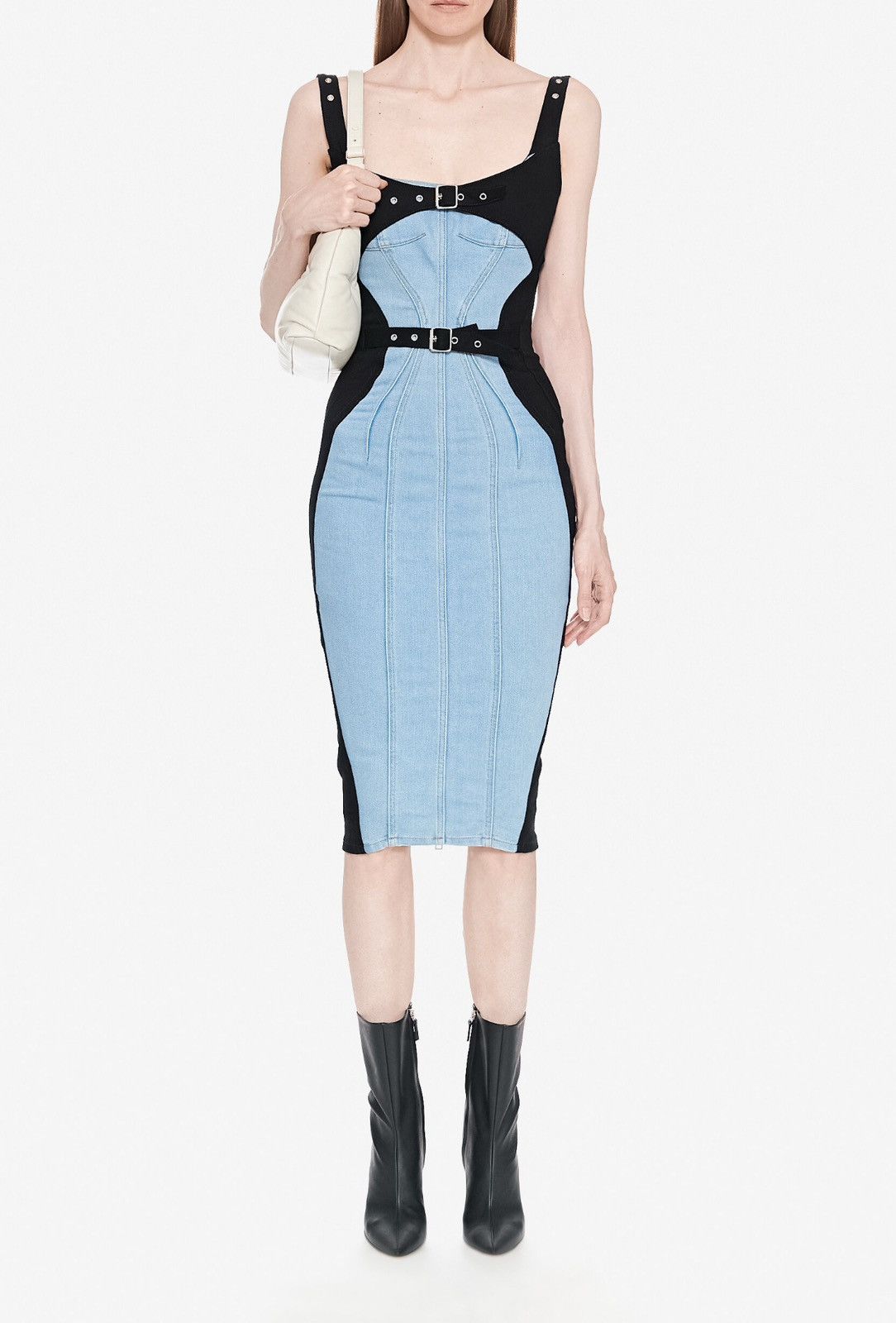 Mugler Last Size Mugler Panelled Denim Mix Media Mididress Size S / US 4 / IT 40 - 4 Thumbnail