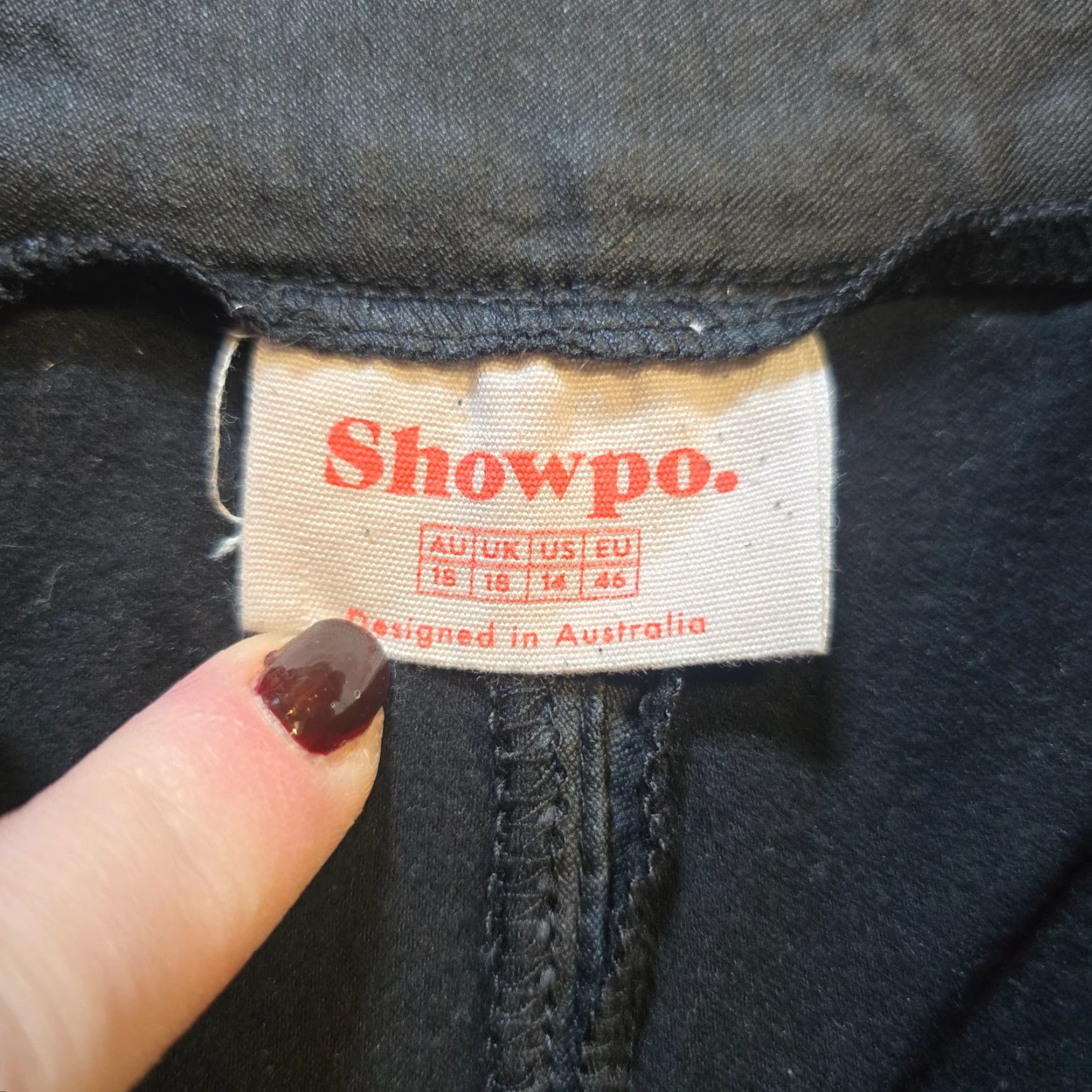 Vintage ShowPo Pants Womens Size 14 Black Vegan Leather Tapered Stretch Capsule Minimal Angled Ankle Skinny High Rise Casual Womens Size 36" / US 14 / IT 50 - 3 Thumbnail