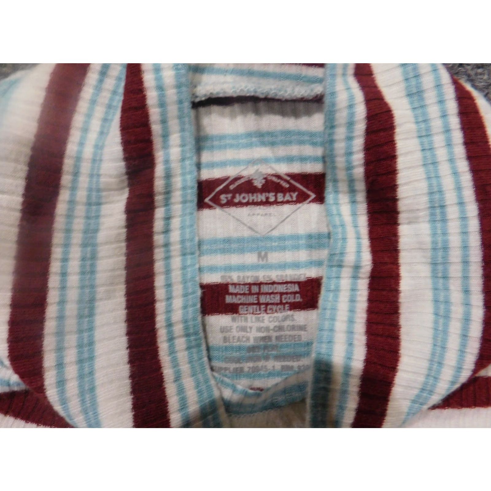Vintage St. John's Bay Blouse Womens L Blue Striped Crew Neck Pullover Stretch Casual Shirt Size L / US 10 / IT 46 - 5 Thumbnail
