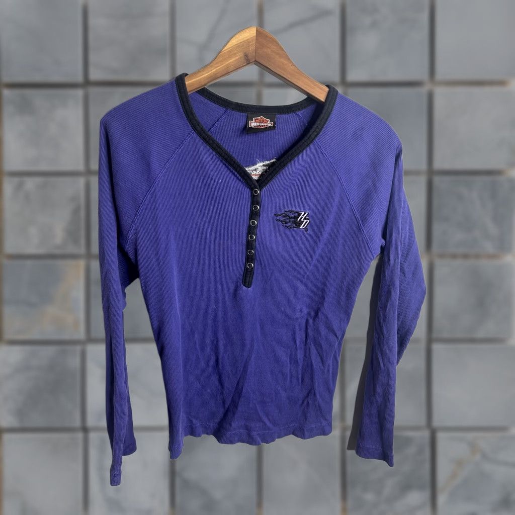Harley Davidson Harley-Davidson Shirt Womens Small Purple Embroidered Long Sleeve Henley Waffle Knit Raglan Thermal Tests/HD Logo Size S / US 4 / IT 40 - 1 Thumbnail
