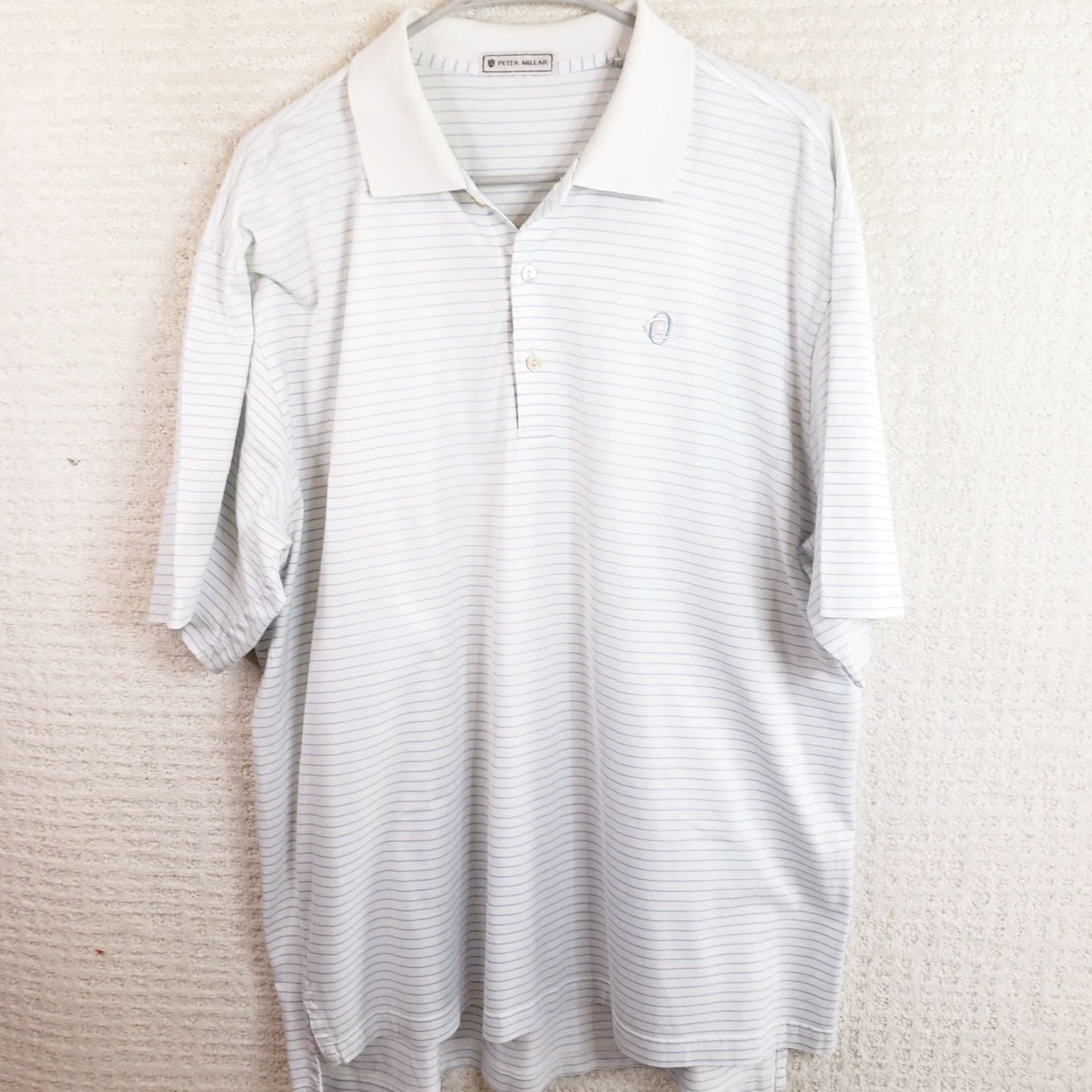 Peter Millar Peter Millar Shirt Mens Large White Blue Striped Golf Polo Cotton OCC Logo Shirt Size US L / EU 52-54 / 3 - 2 Thumbnail