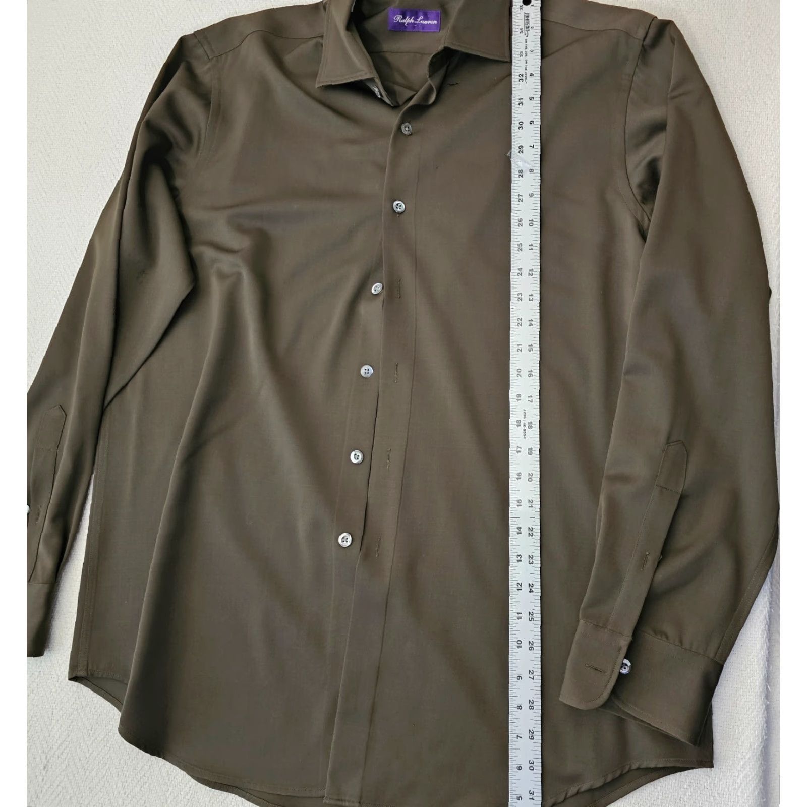 Ralph Lauren Purple Label VINTAGE Ralph Lauren Purple Label Button-Up Shirt Wool Size L Olive Green Business Casual Mens Size US L / EU 52-54 / 3 - 5 Thumbnail