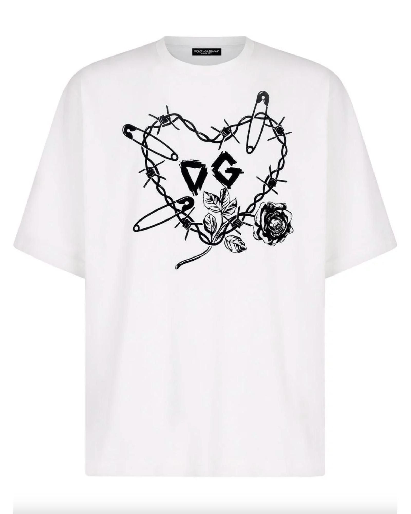 image of Dolce Gabbana Logo Print Cotton T-Shirt in White, Men's (Size XS)