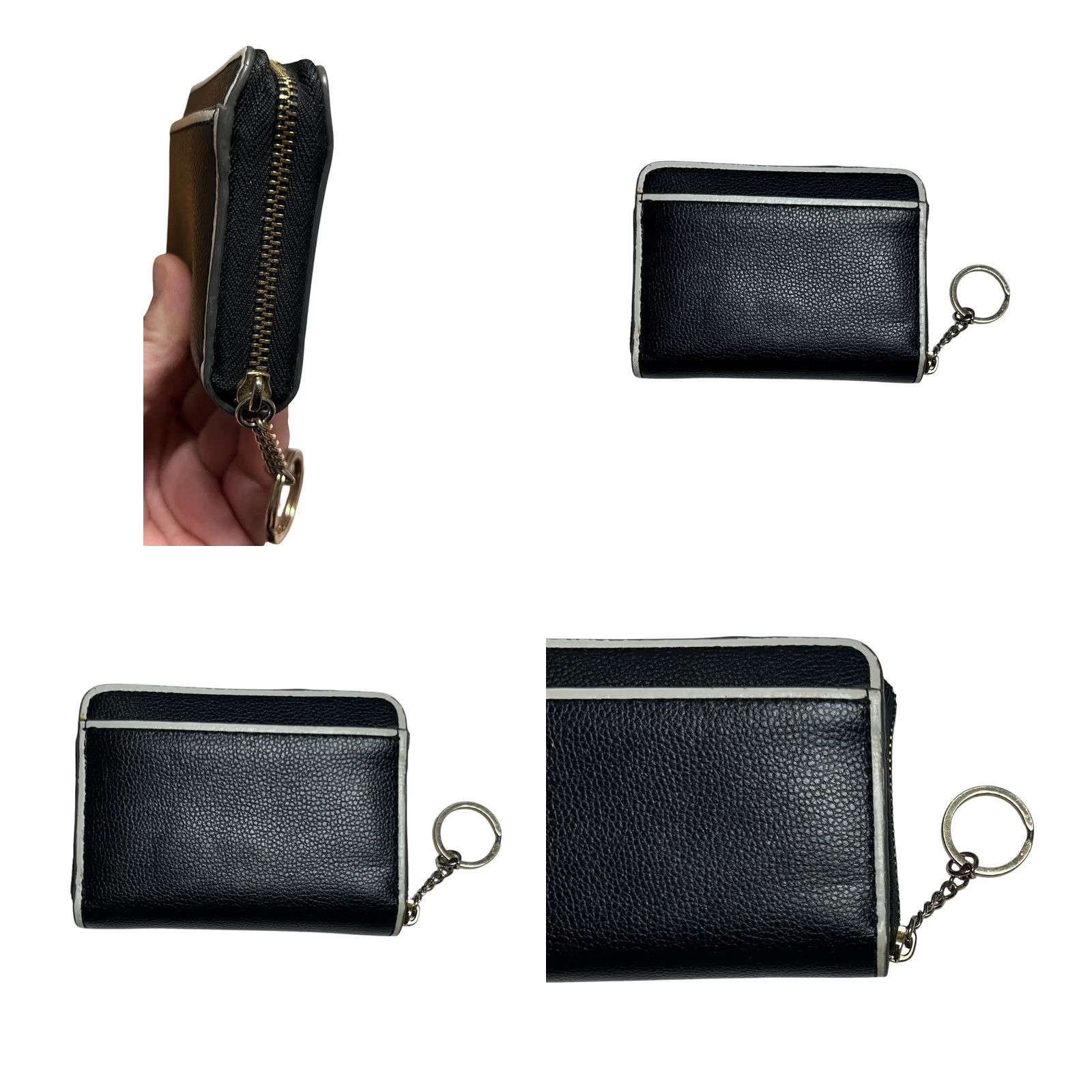 Vintage Kate Spade New York Black Pebbled Leather Zip Around Wallet Key Ring White Trim Woman Small Black Zip-Around Credit Card City Preppy Men/Women Size ONE SIZE - 9 Thumbnail