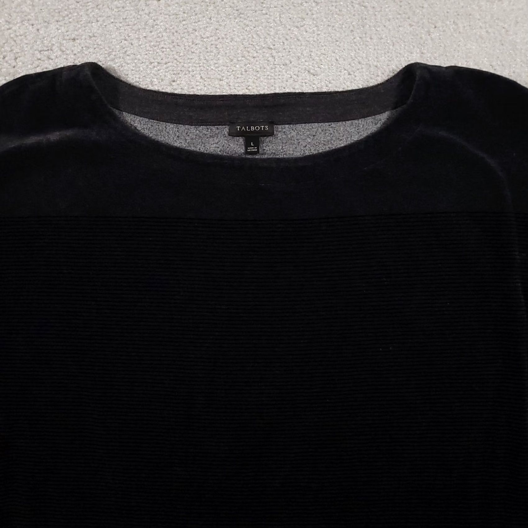 Talbots Talbots Shirt Women's Large Black Boat Neck Striped Velour 3/4 Sleeve Casual Size L / US 10 / IT 46 - 2 Thumbnail