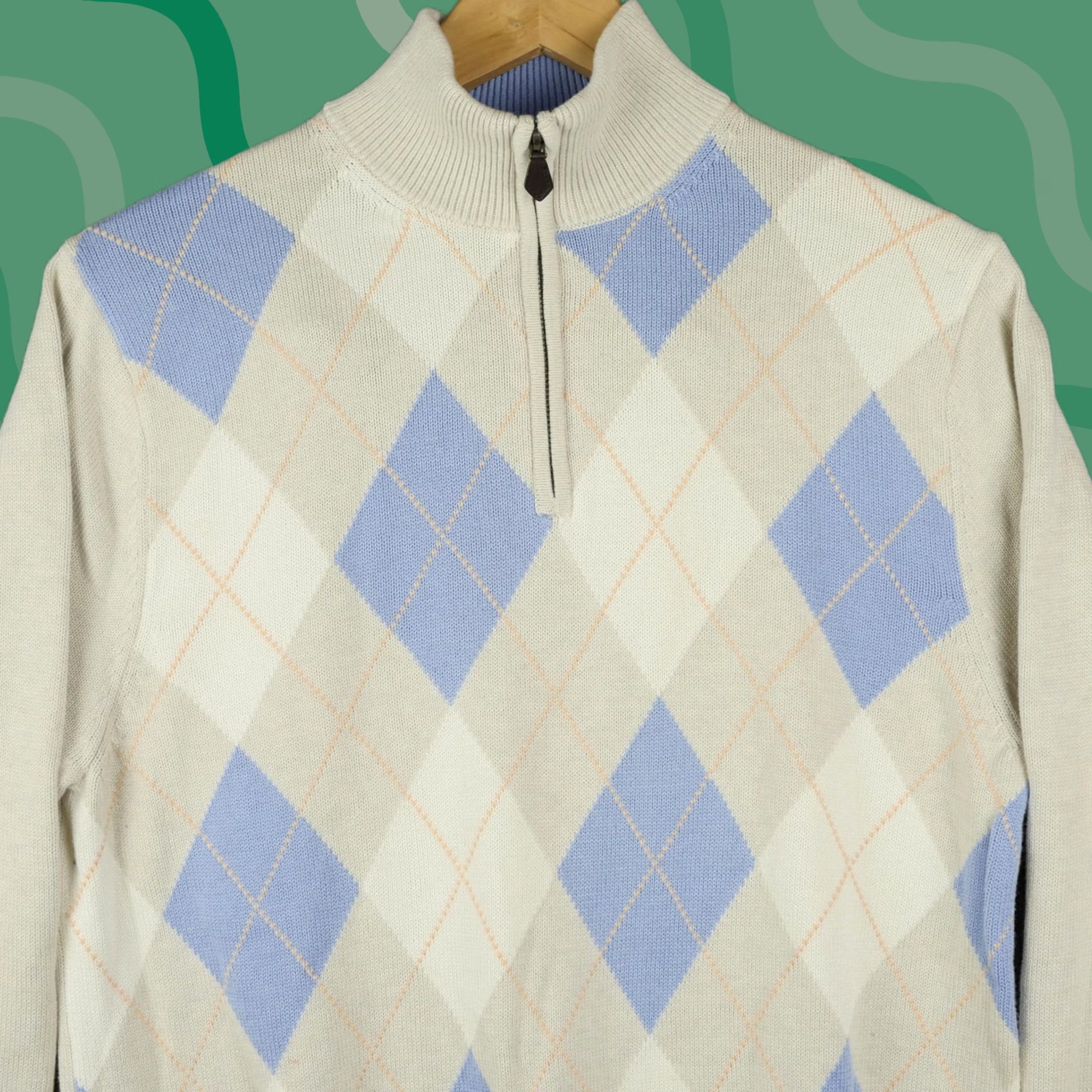 Brooks Brothers Brooks Brothers Sweater Mens Small Beige Blue Argyle 1/4 Zip Supima Cotton Pullover Mock Neck Knitted Knit Preppy Size US S / EU 44-46 / 1 - 1 Thumbnail