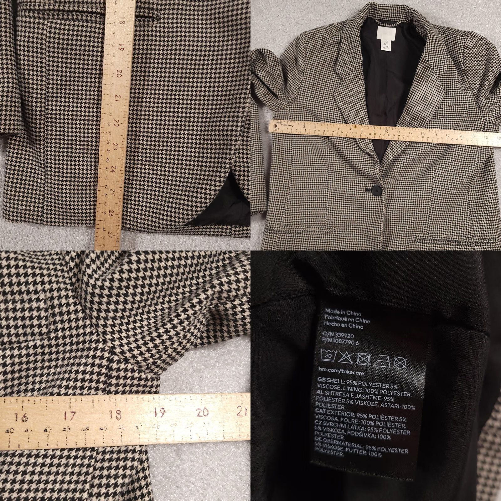H&M VINTAGE H&M Blazer Womens XS Houndstooth Checkered Suit Jacket Classic Workwear Office Size XS / US 0-2 / IT 36-38 - 8 Thumbnail