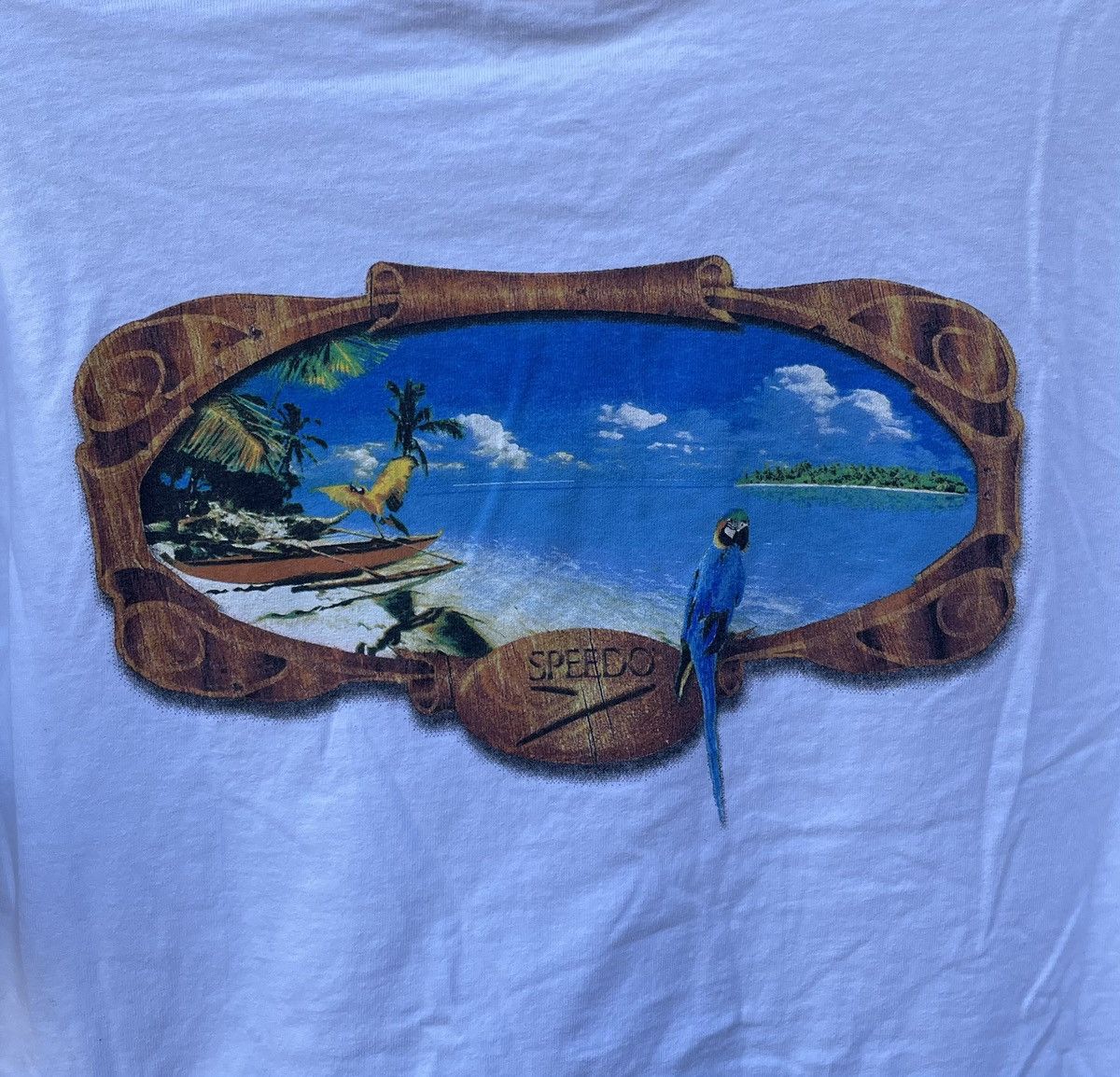 Speedo Vintage 90s Speedo Tropical Island Graphic T Shirt Size US M / EU 48-50 / 2 - 6 Thumbnail