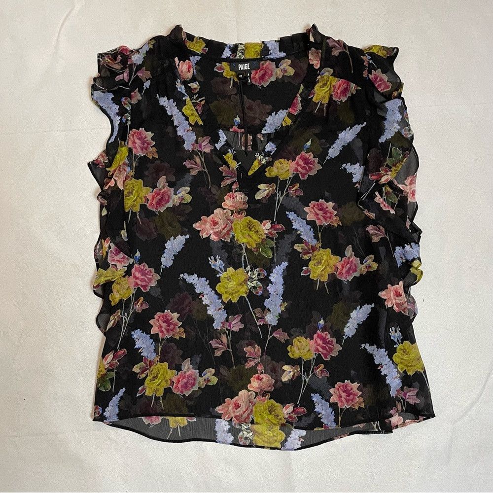 Paige NWT New $229 Paige 100% Silk Genie Floral-Print Ruffled Top Size M / US 6-8 / IT 42-44 - 5 Thumbnail