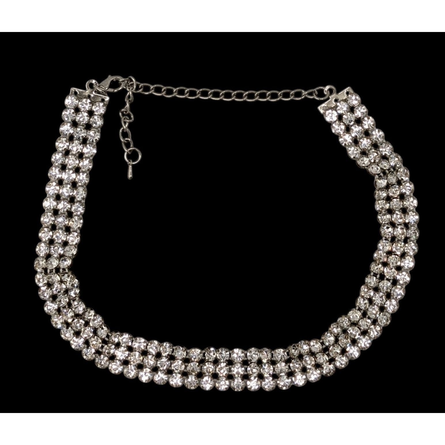 Other Vintage Glam Triple Rhinestone Triple Row Silver Tone Neckla Size ONE SIZE - 1 Thumbnail