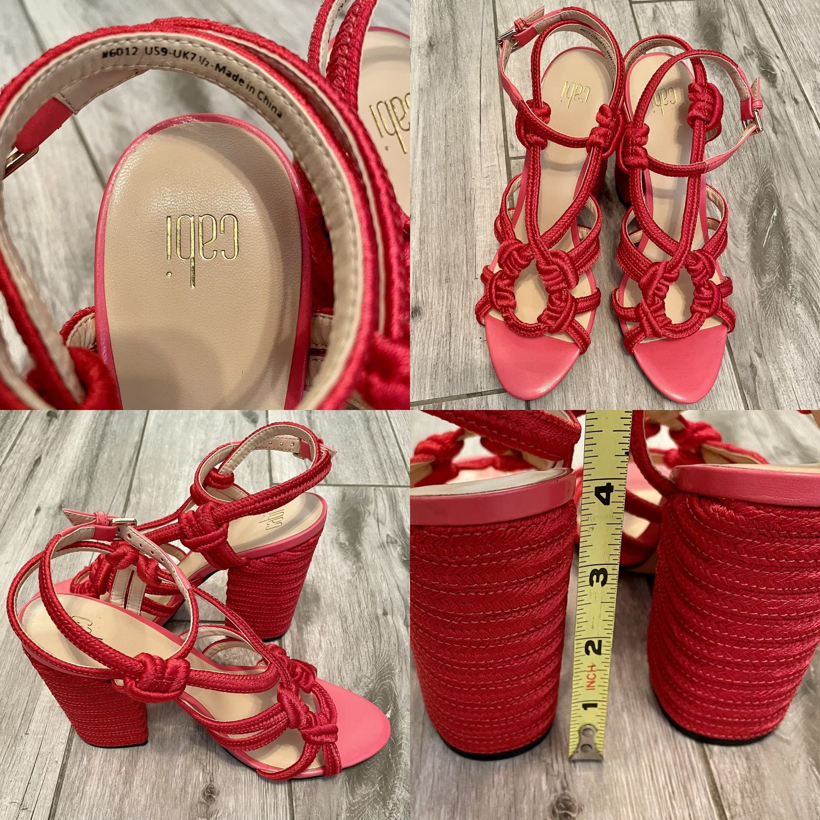 Vintage VINTAGE CAbi Tiptoe Red Hibiscus Heels Rope Sexy Strappy Sandal Ankle Wrap Summer 9 Size US 9 / IT 39 - 8 Thumbnail