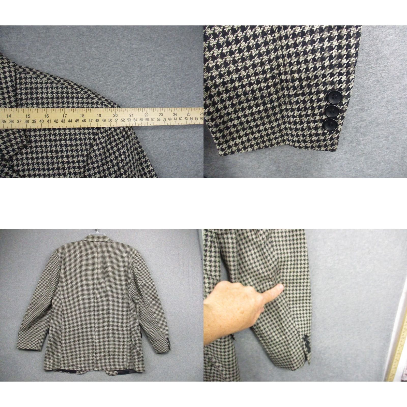 Vintage Franco Tassi Sport Coat Blazer Mens 40R Beige Houndstooth Wool - Business/Casual/Formal - Vintage Size 40R - 9 Thumbnail