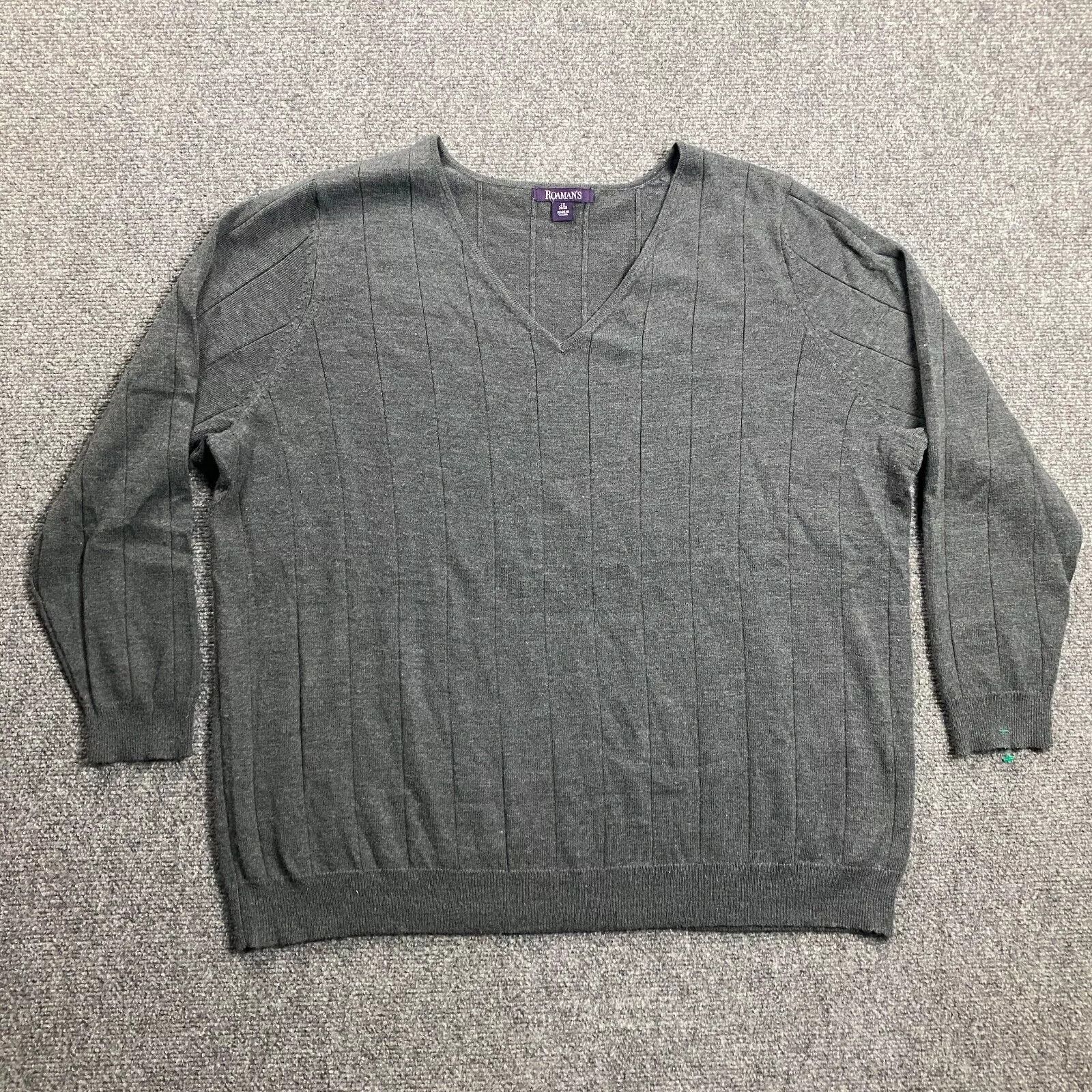 Other Roaman's Sweater Women's 2X 26/28 Gray V-Neck Pullover Size ONE SIZE - 1 Thumbnail