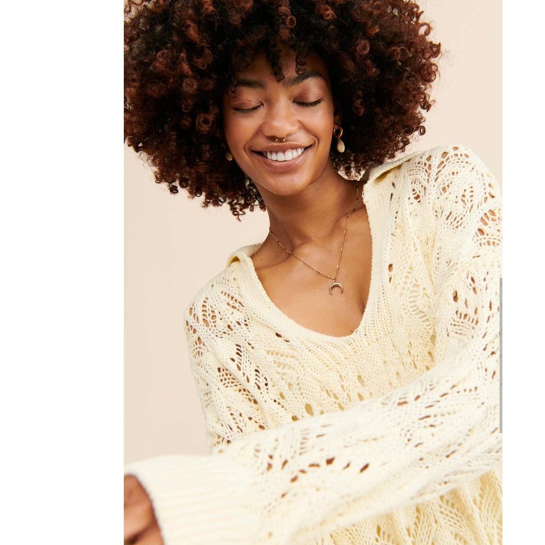 Free People New Elton Collared Crochet Mini Dress $178 MEDIUM Ivory Size M / US 6-8 / IT 42-44 - 6 Thumbnail