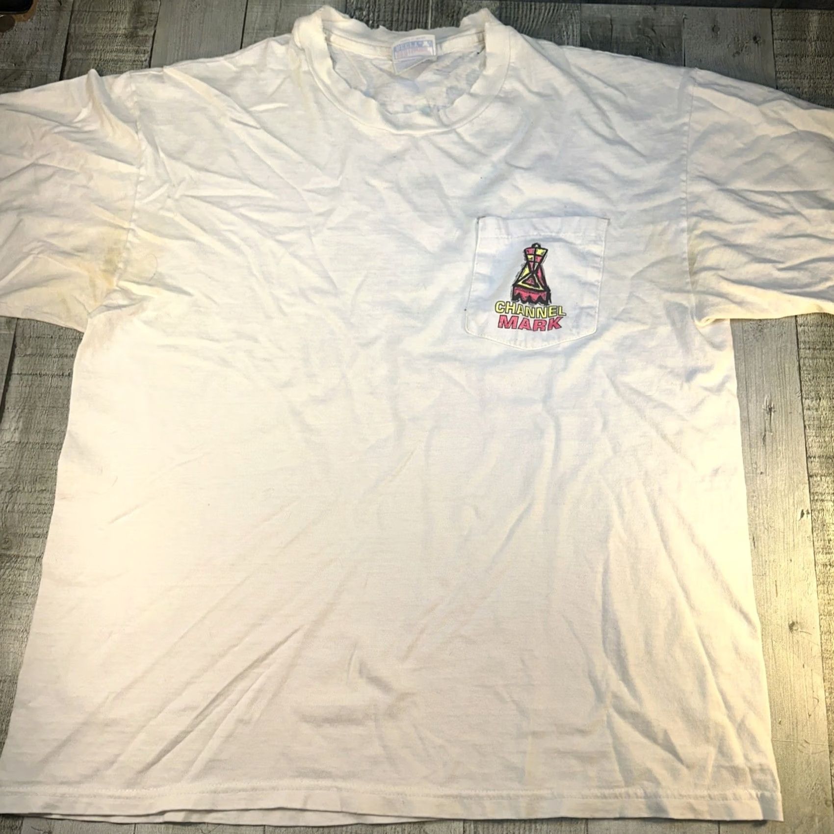 Hanes VINTAGE Channel Mark Pocket T-Shirt Mens Large White USA Made Hanes Shirt Size US L / EU 52-54 / 3 - 2 Thumbnail