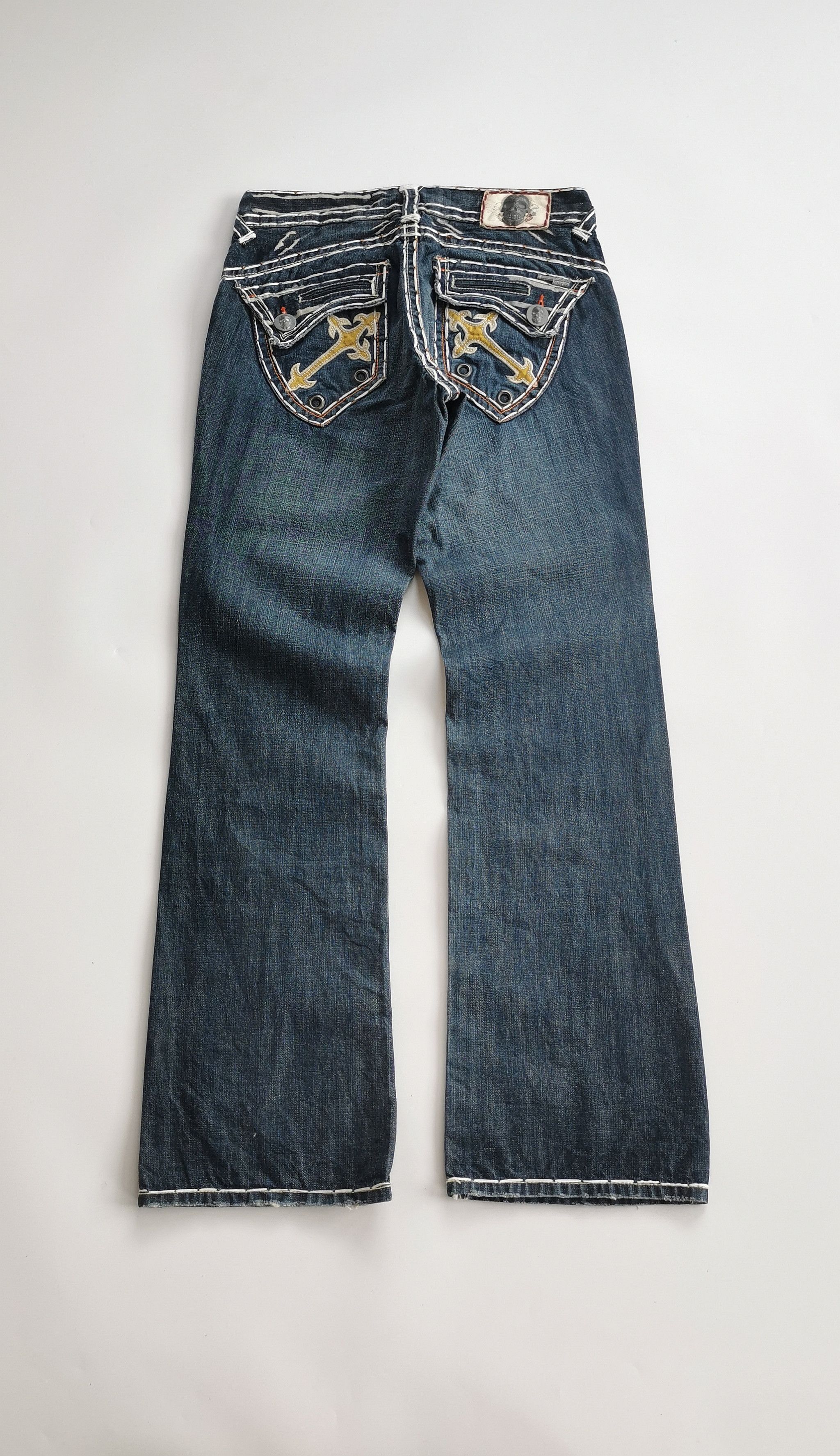 Japanese Brand Flare Denim Cross Embrodery Laguna Beach Size US 33 - 15 Thumbnail